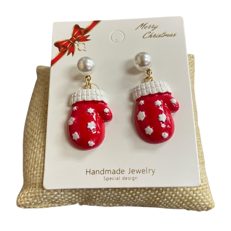 CR39  RED WHITE MITTEN  EARRINGS