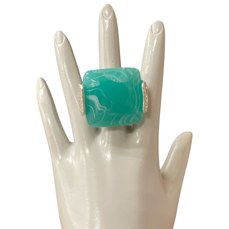 CR4360 TURQUOISE SQUARE STONE SILVER RING