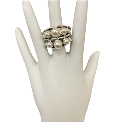 CR4562 ANTIQUE PEARL AND RHINESTONE STRETCH RING