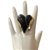 CR4737 BLACK STONE HEART GOLD RING