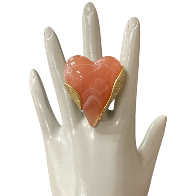 CR4737 PINK STONE HEART GOLD RING