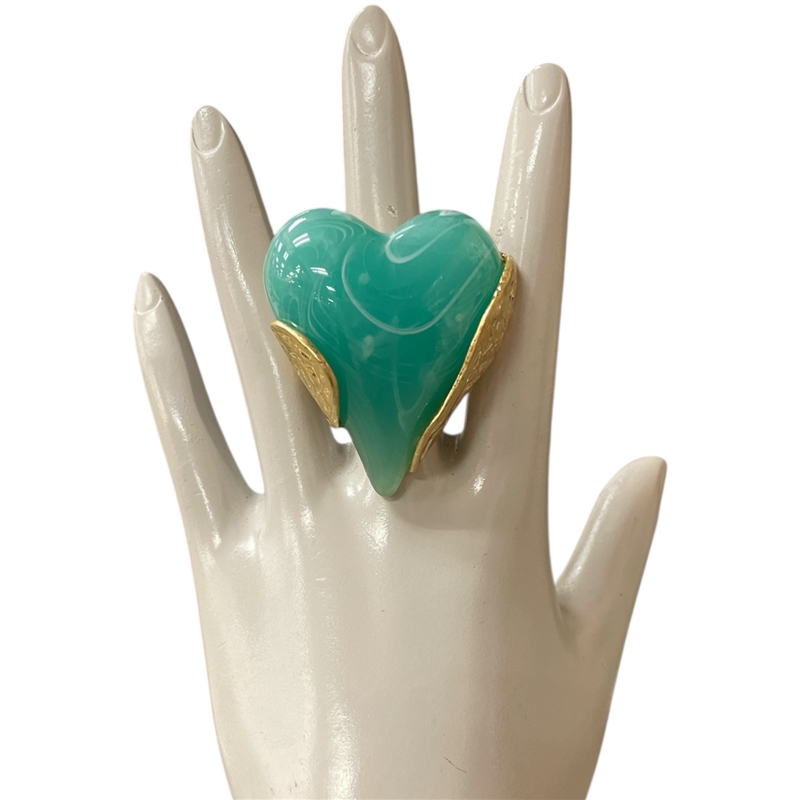 CR4737 TURQUOISE STONE HEART GOLD RING