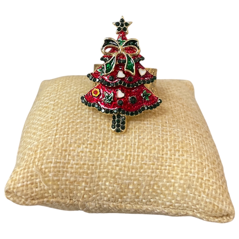 CR90005 XMAS TREE RED MULTI  STRETCH RING