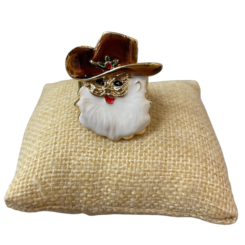 CR9017B BROWN HAT COWBOY SANTA STRETCH RING