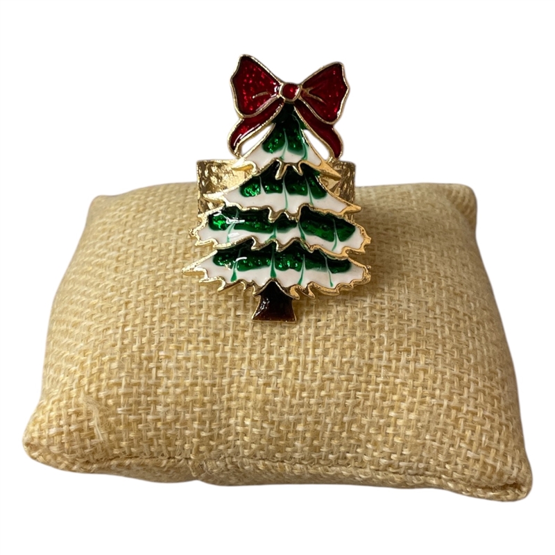 CR9019 RED BOW XMAS GREEN TREE STRETCH RING