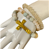 CSB009 HAMMERED CROSS STONE AND CRYSTAL BRACELET SET