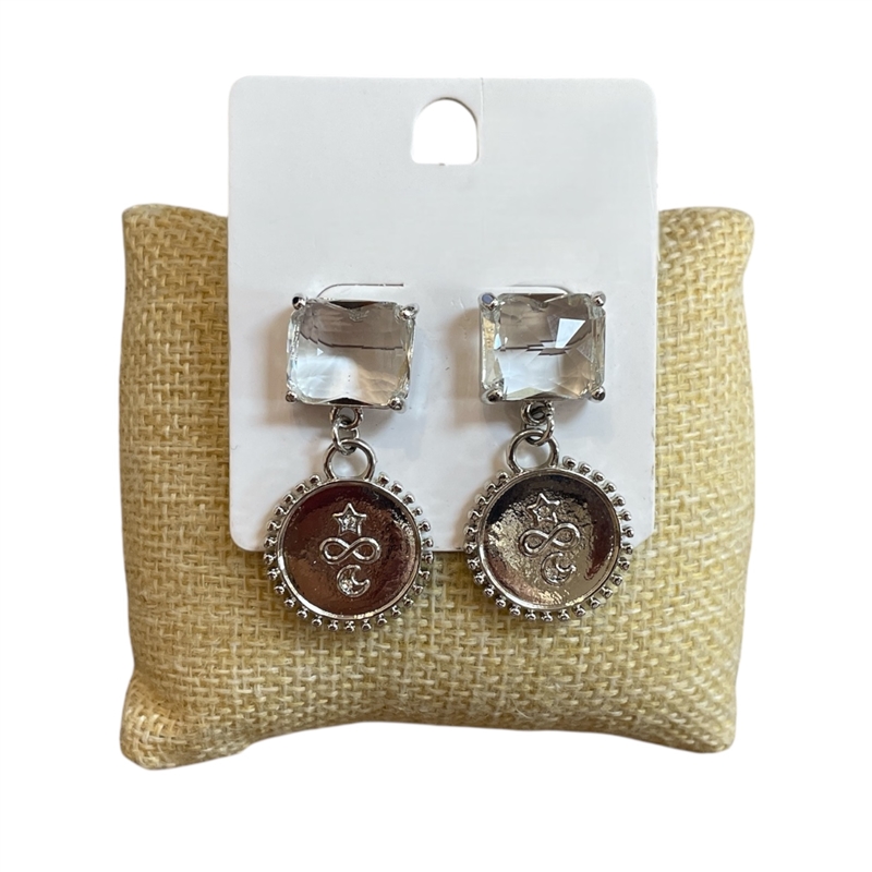 CSC01 CRYSTAL STAR INFINITY MOON SILVER COIN POST EARRINGS