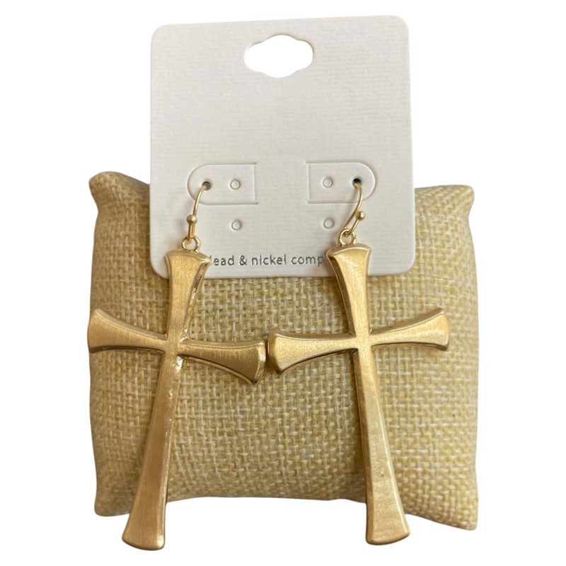 DE2172 MATTE PLAIN LONG LARGE CROSS DANGLE EARRINGS