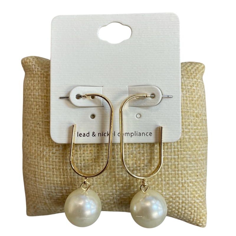 DE2188 PEARL DROP THIN OVAL HOOP EARRINGS