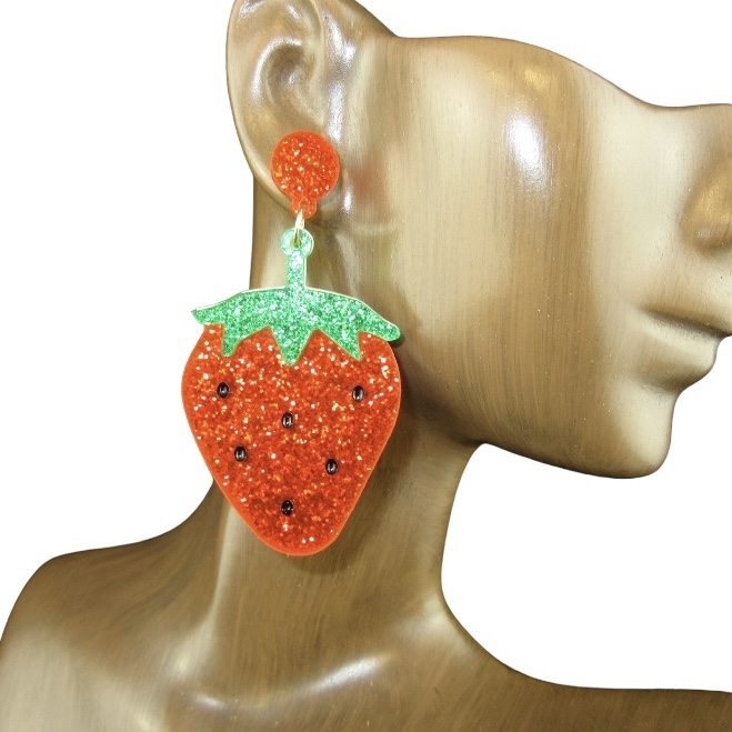 DFE-0617 ACRYLIC RED STRAWBERRY POST EARRINGS