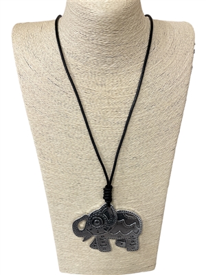 DN9660 HAMMERED SILVER ELEPHANT LONG NECKLACE