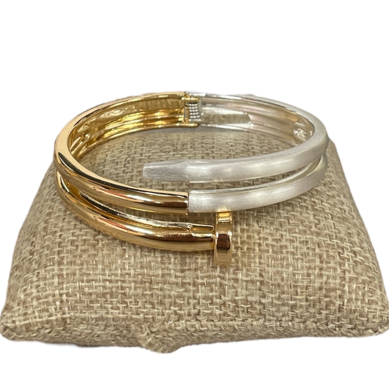 DR121 TWO TONE CHUNKY NAIL GOLD BRACELET