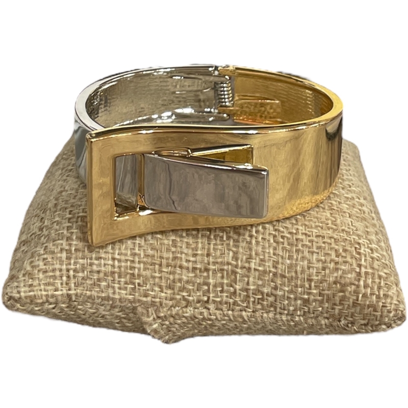 DR126 SILVER AND GOLD SHINY BELT CUFF BRACELET