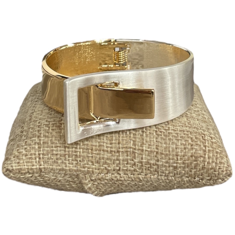 DR127 SHINY GOLD AND MATTE SILVER BELT CUFF BRACELET