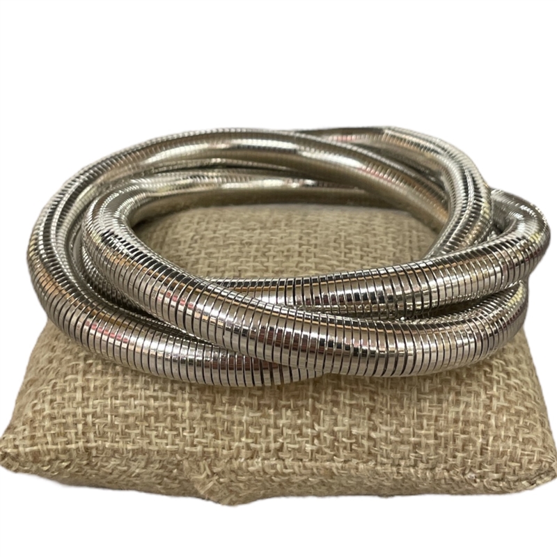 DR129 SHINY SILVER THICK SNAKE TWIST BRACELET