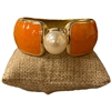 DR175 PEARL ORANGE ENAMEL GOLD CHUNKY BRACELET