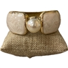 DR176 PEARL WHITE ENAMEL GOLD CHUNKY BRACELET