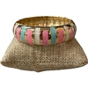 DRO100 STRIPED PINK MULTI ENAMEL GOLD CHUNKY BRACELET