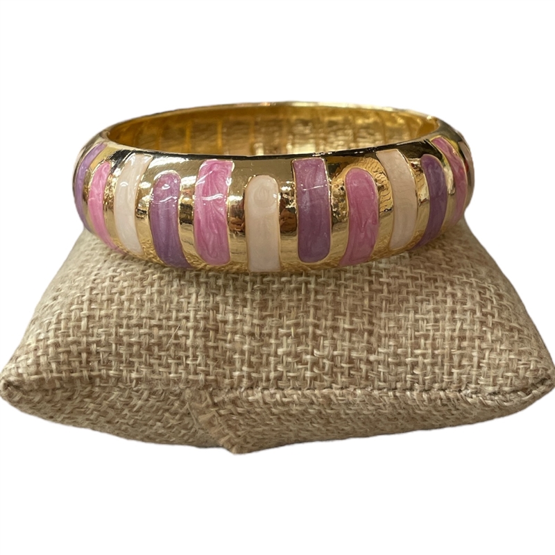 DRO101 STRIPED PURPLE MULTI ENAMEL GOLD CHUNKY BRACELET