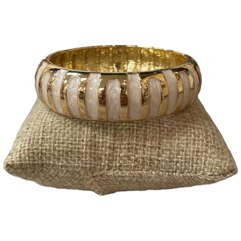 DRO102 STRIPED CREAM ENAMEL GOLD CHUNKY BRACELET