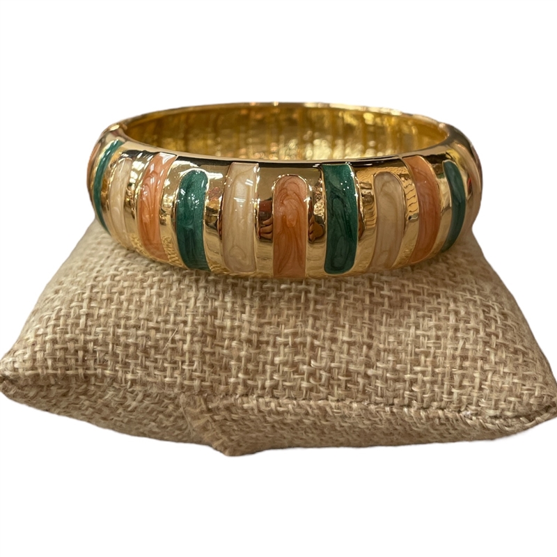 DRO103 STRPED GREEN MULTI ENAMEL GOLD CHUNKY BRACELET
