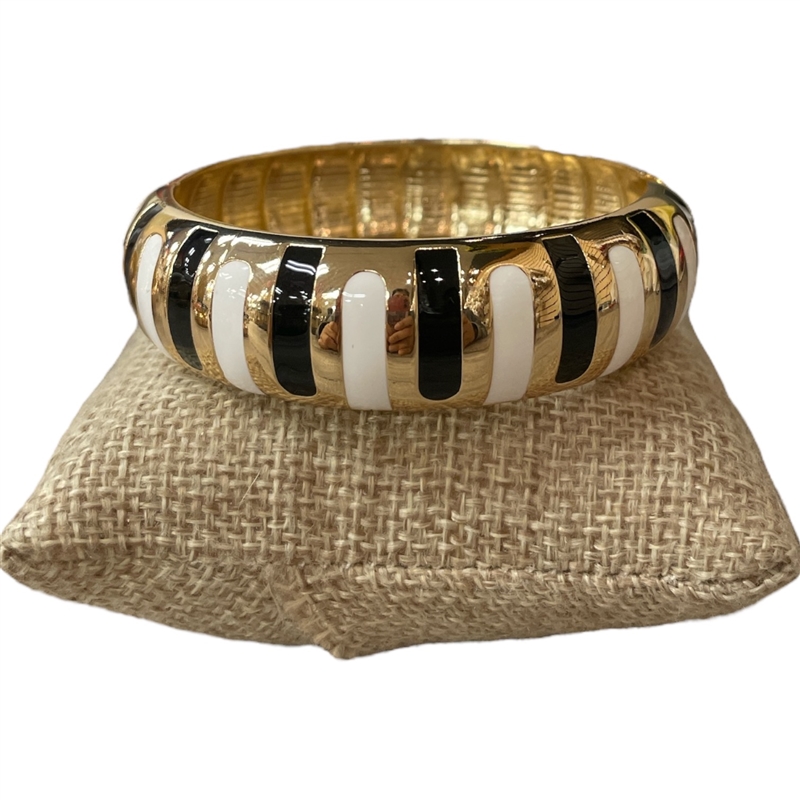 DRO104 STRIPED BLACK AND WHITE ENAMEL GOLD CHUNKY BRACELET