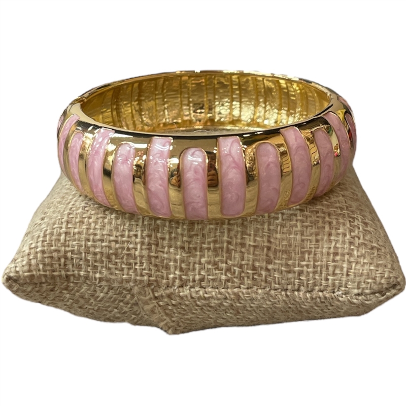 DRO105 STRIPED LIGHT PINK ENAMEL GOLD CHUNKY BRACELET