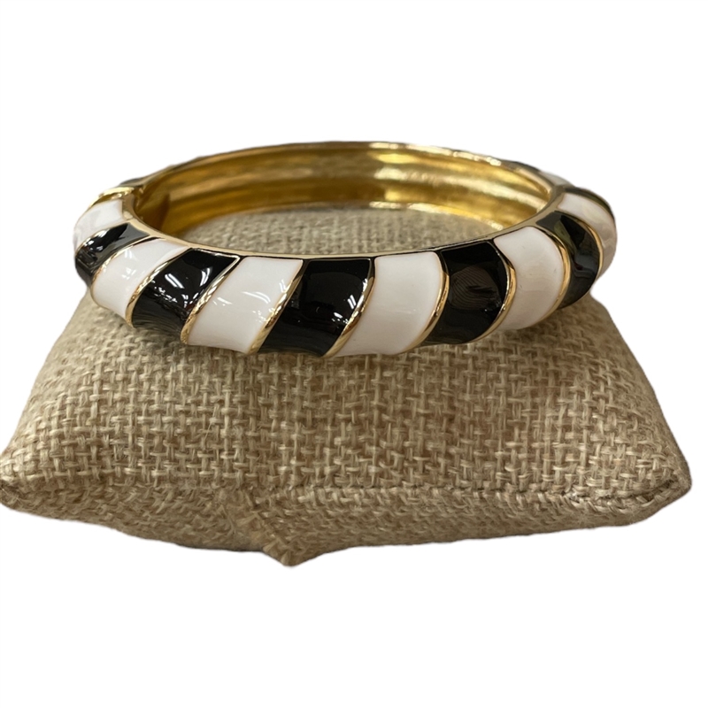 DRO108 BLACK AND WHITE MULTI ENAMEL STRIPED  GOLD BRACELET