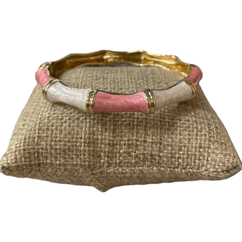 DRO110 THIN WHITE AND PINK ENAMEL GOLD BRACELET