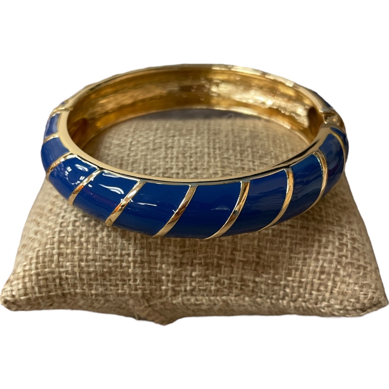 DRO118 BLUE STRIPED GOLD ENAMEL BRACELET