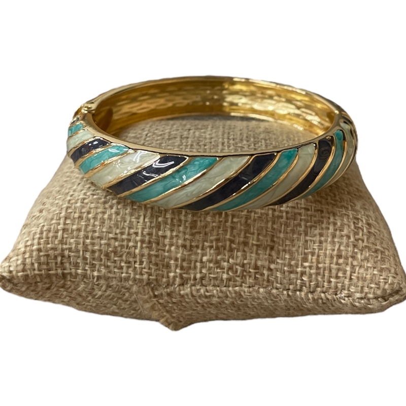 DRO121 STRIPED BLUE MULTI ENAMEL GOLD BRACELET