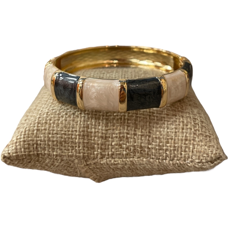 DRO125 CHARCOAL IVORY ENAMEL GOLD CHUNKY BRACELET