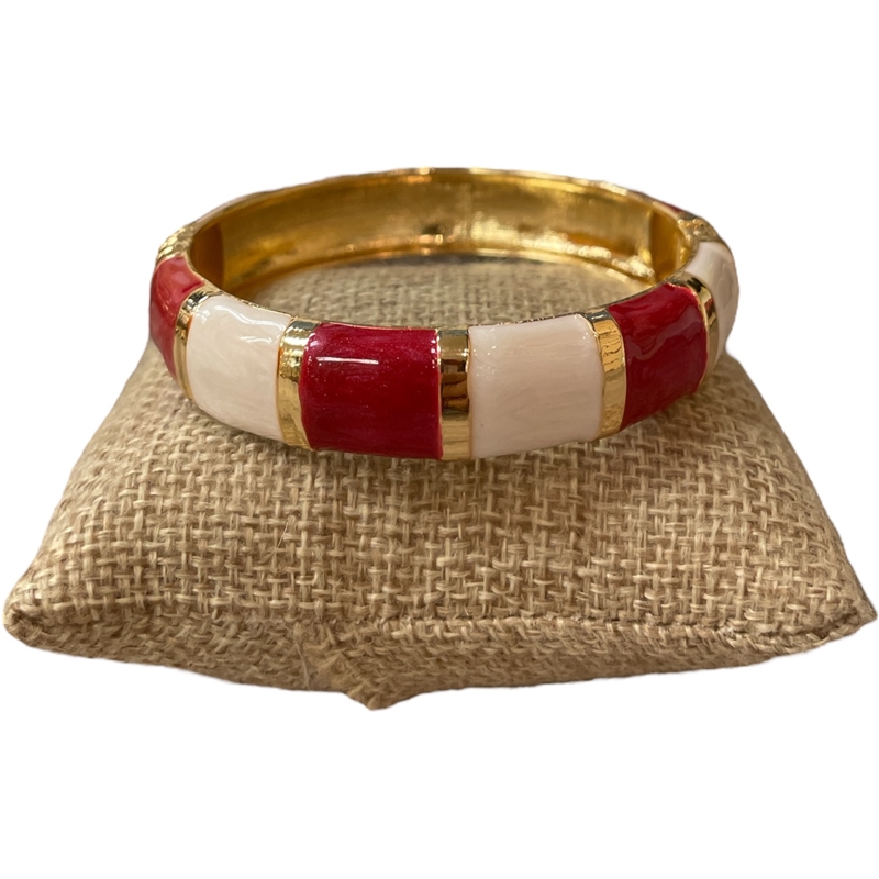 DRO126 RED & WHITE ENAMEL GOLD CHUNKY BRACELET