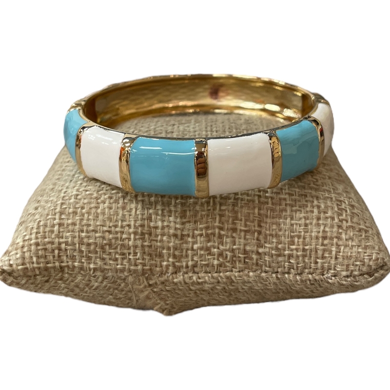DRO127 LIGHT BLUE & WHITE ENAMEL GOLD CHUNKY BRACELET