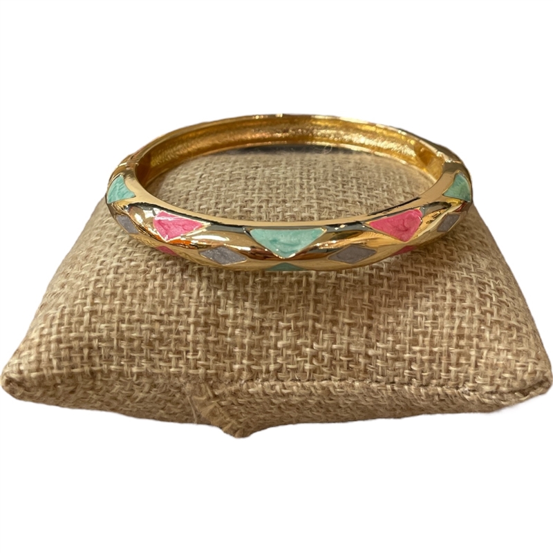 DRO135 PINK MULTI ENAMEL THIN GOLD BRACELET