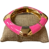 DRO138 SQUARE HOT PINK ENAMEL GOLD CHUNKY BRACELET