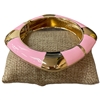 DRO139 SQUARE LIGHT PINK ENAMEL GOLD CHUNKY BRACELET