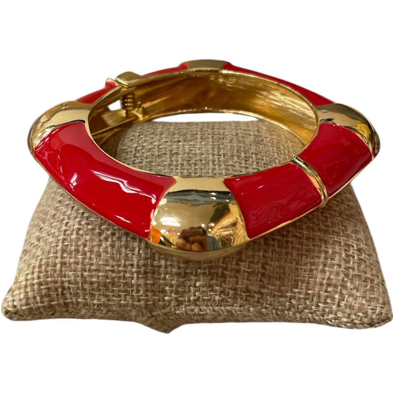 DRO141 SQUARE RED ENAMEL GOLD CHUNKY BRACELET