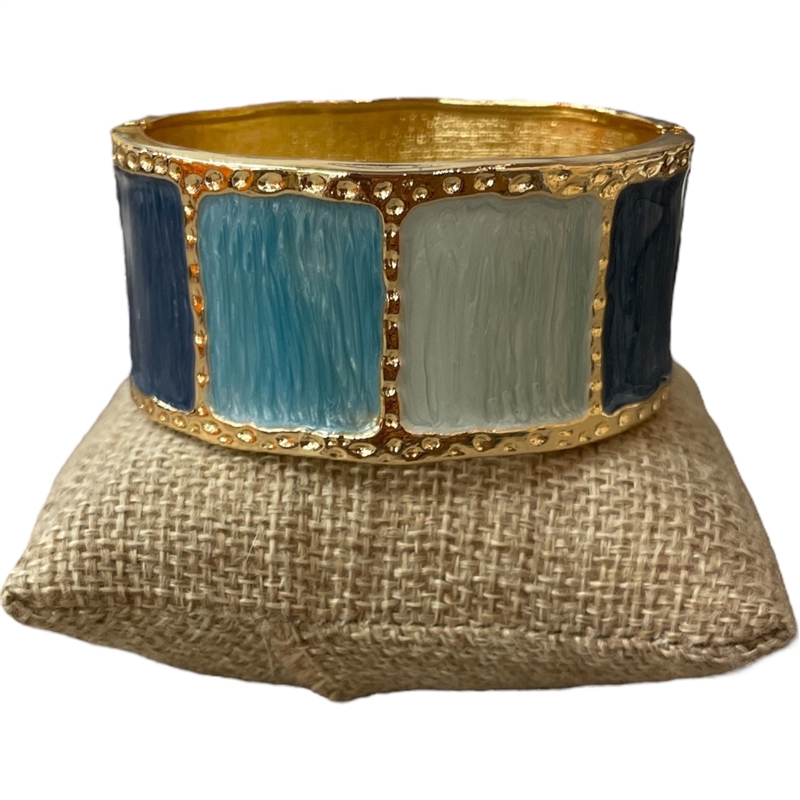 DRO146 BLUE MULTI ENAMEL GOLD CHUNKY BRACELET