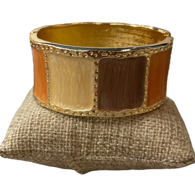 DRO147 BROWN MULTI ENAMEL GOLD CHUNKY BRACELET