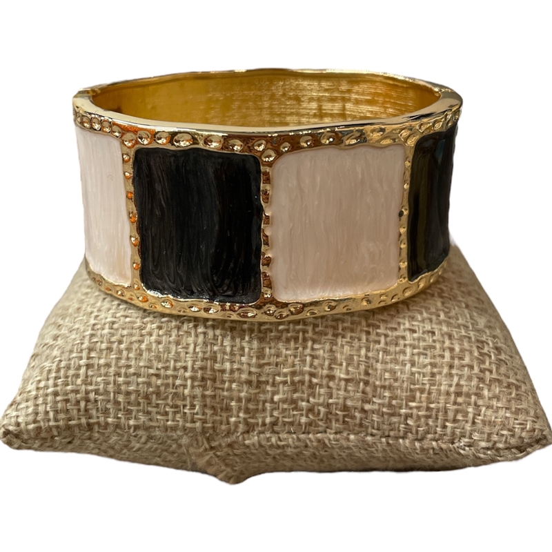 DRO148 BLACK & IVORY ENAMEL GOLD CHUNKY BRACELET