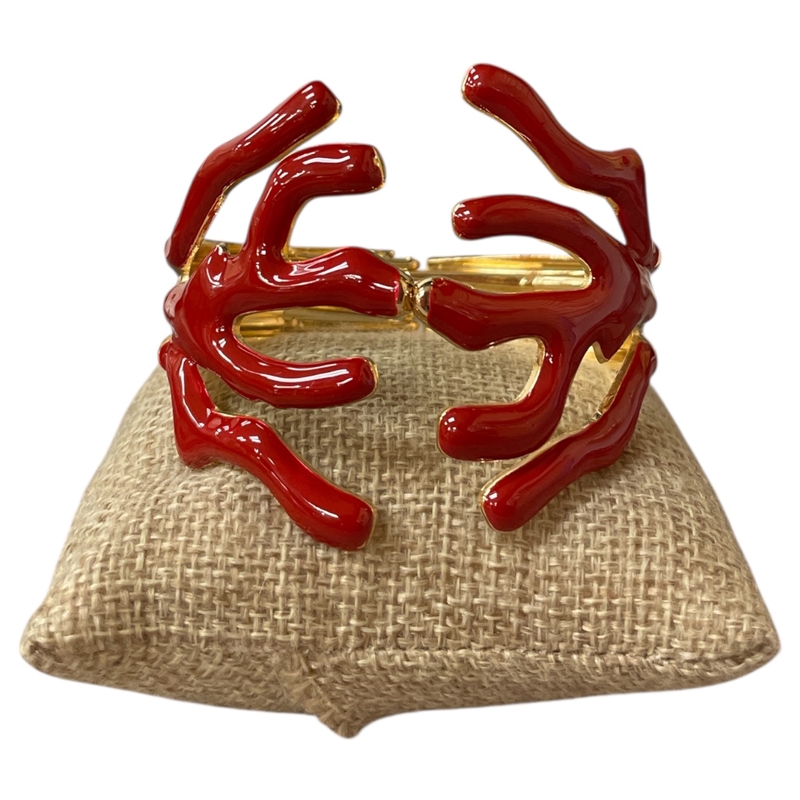 DRO159 BURGUNDY ENAMEL GOLD CORAL BRACELET