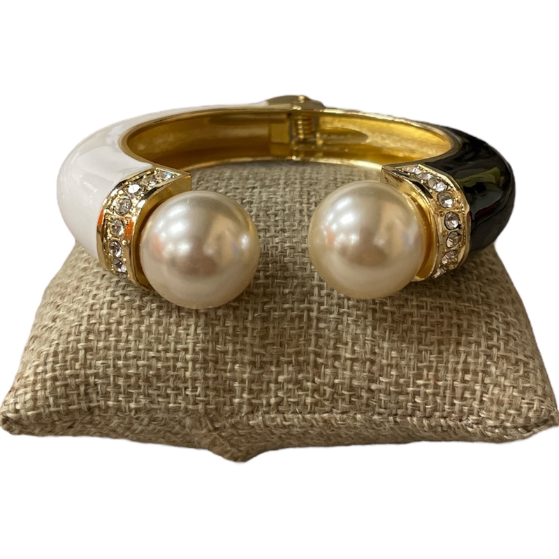 DRO162 PEARL BLACK & WHITE ENAMEL CHUNKY BRACELET