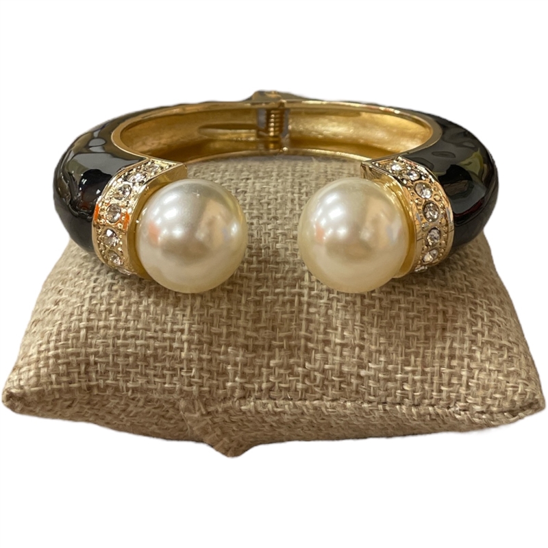 DRO164 PEARL BLACK ENAMEL CHUNKY BRACELET