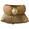 DRO174 PEARL NUDE ENAMEL GOLD CHUNKY BRACELET
