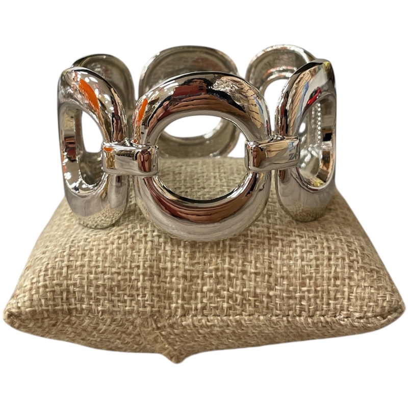 DRO185 CIRCLE LINK SHINY SILVER CHUNKY BRACELET