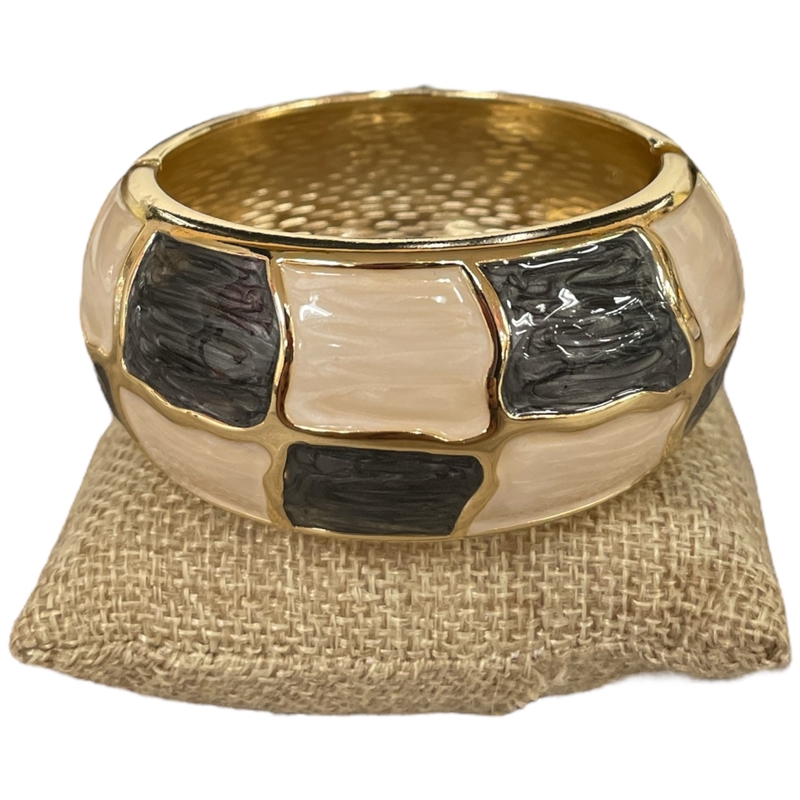 DRO46 IVORY AND BLACK ENAMEL GOLD CHUNKY BRACELET