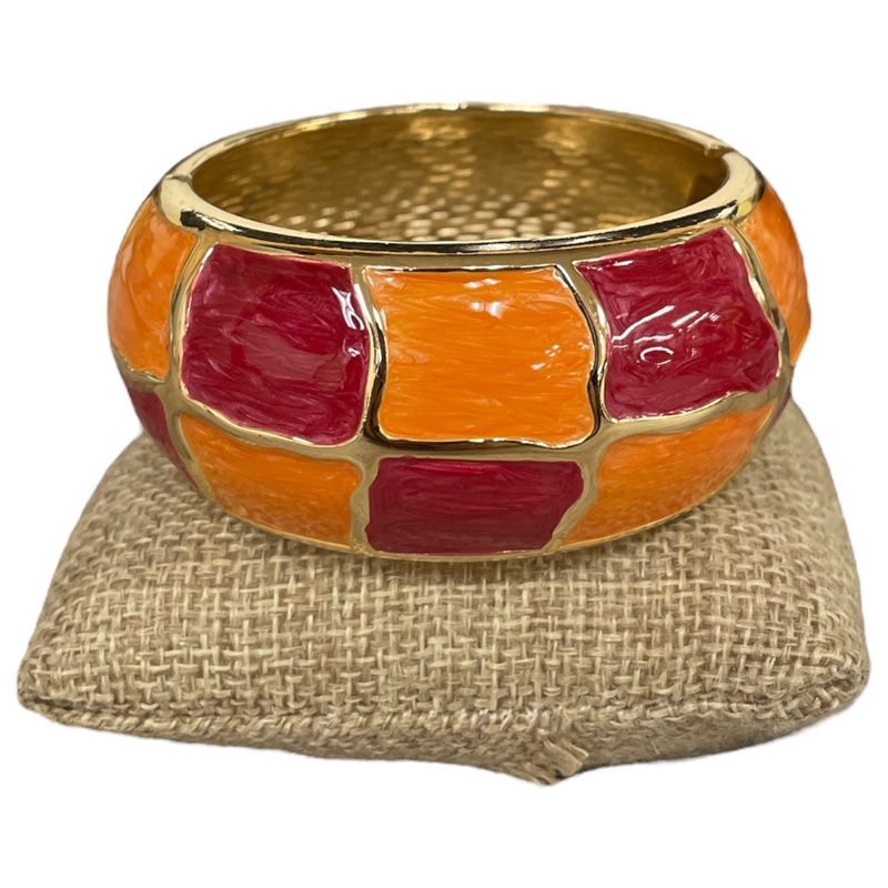 DRO48 ORANGE AND RED ENAMEL GOLD CHUNKY BRACELET