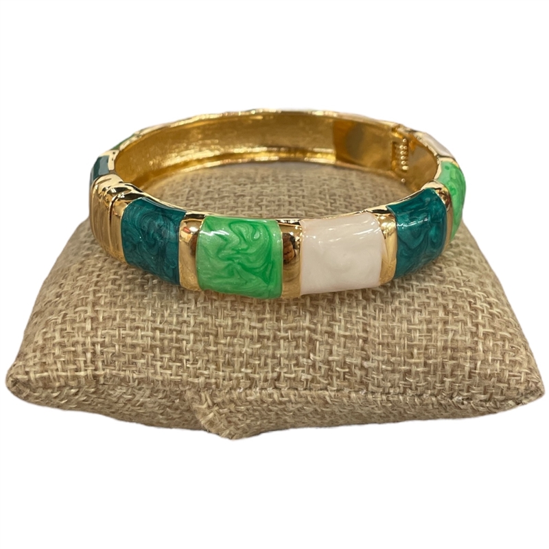 DRO82 GREEN MULTI ENAMEL GOLD CHUNKY BRACELET