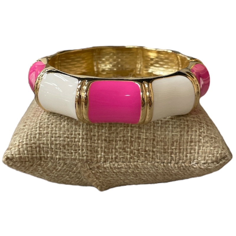 DRO931 PINK AND WHITE ENAMEL GOLD CHUNKY BRACELET